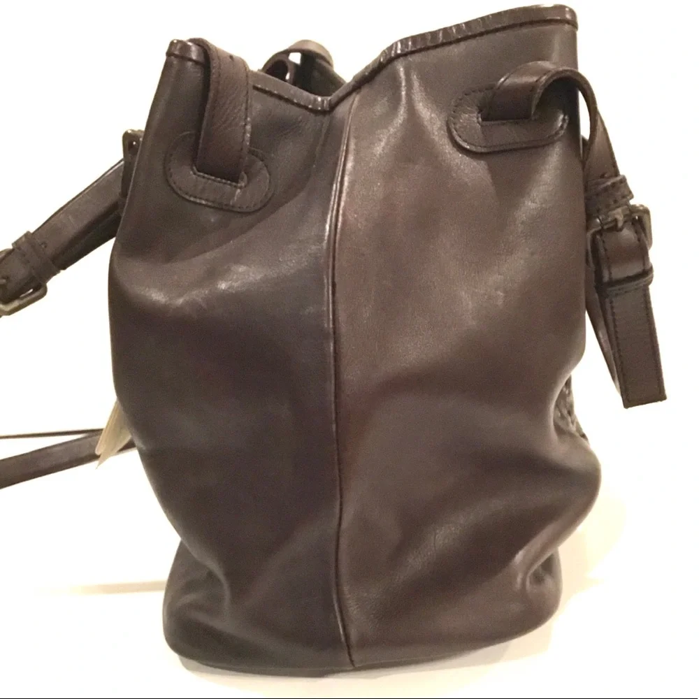 🆕 Platania Brown Italian Leather Large Satchel Slouchy Bag  Stud Details